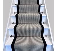 RainbowHome Devonian Stripe Greenway Wool Stair Runner With 100% Cotton Black Border 70 650