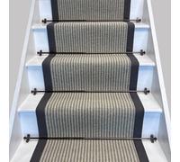 RainbowHome Devonian Stripe Greenway Wool Stair Runner With 100% Cotton Grey Border 60 700
