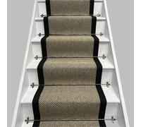 RainbowHome Herringbone Java Beige Stair Runner With 100% Cotton Black Border 50 700