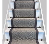 RainbowHome Herringbone Java Stair Runner With 100% Cotton Grey Border in White | Size: 55 cm x 600 cm RainbowHome White 55 cm x 600 cm