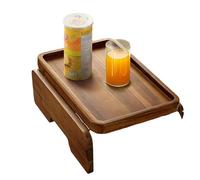 RainbowJise Acacia Wood Couch Cup Holder, Anti-Spill Sofa Couch Armrest Tray, Wooden Side Tables for Eating and Drink