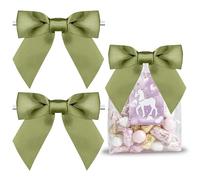 RainbowPana 50 Pack 4.5" Twist Tie Bows Luxury Satin Ribbon Pretied Bows, Premade Craft Decoration for Package (Sage Green)