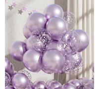 RainbowQ Party 55PCS Metallic Light Purple Balloons with Confetti, 12 Inch Shiny Latex Lavender Balloon Helium for Graduation Anniversary Wedding Birthday Party Decorations