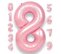 RainbowQ Party Pink 8 Balloon Number 40 Inch Big 0-40 Foil Large Balloons | Pastel Light Pink Helium Mylar 8 Number Balloon Happy 8th Birthday Party Anniversary Decorations Supplies
