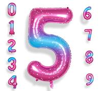 RainbowQ Party Pink Blue Number 5 Balloon, 40 Inch Large Foil Balloon with Star Dots for 5th Birthday Party Anniversary Graduation New Year Celebration Decorations Supplies