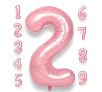 RainbowQ Party Pink Number 2 Balloon, 40 Inch Large Pastel Light Pink Foil Digital Helium Balloons for 2nd Birthday Party Anniversary Graduation Princess New Year Celebration Decorations Supplies