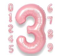 RainbowQ Party Pink Number 3 Balloon, 40 Inch Large Pastel Light Pink Foil Digital Helium Balloons for 3rd Birthday Party Anniversary Graduation Princess New Year Celebration Decorations Supplies