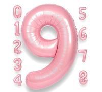 RainbowQ Party Pink Number 9 Balloon, 40 Inch Large Pastel Light Pink Foil Digital Helium Balloons for 9th Birthday Party Anniversary Graduation Princess New Year Celebration Decorations Supplies