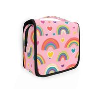 Rainbows and Hearts Toiletry Bags with hanging hook Zipper Makeup Bags For Women Vertical Free-Standing