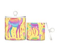 Rainbows Camel Seamless Clear Plastic storage container with lid Bathroom Essentials Decorative small storage bins for Cotton Swabs,Cotton Pads,Floss Picks,Paper Clips,s 2 Pack