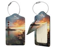 Rainbows Lighthouse Seaside Luggage Tag TSA Approved, Leather Identifiers Travel Tags for Suitcase, Privacy Cover ID Label with Stainless Steel Loop and Address Card for Travel Bag Tags, Black, 1
