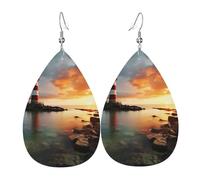 Rainbows Lighthouse Seaside Teardrop Dangle Earrings Fashionable Faux Leather Earrings Luxurious Pierced Earring For Women Festival Accessories