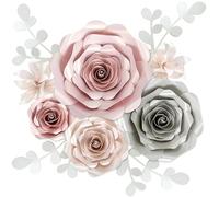 Rainbows & Lilies Paper Flowers Decorations for Wall, Wedding, Bridal Shower, Baby Girl Nursery Decor, Kids Room, Flower Backdrop, Party - 10-Pc Wall Flowers Wall Decor (Pink, Gray, Off-White)