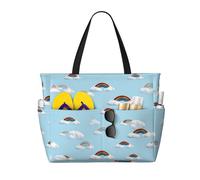Rainbows Print Large Waterproof Beach Tote Bag for Women with Zip and Pockets Foldable Handbag for Travel Pool Shopping Holiday Gym