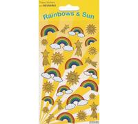 Rainbows & Sun Sparkly Reusable Stickers | Perfect for Craft Activities for Children and Adults | Reusable on Non-Porous Surfaces, Yellow, 19.5cm x 9.5cm