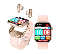 Rainbuvvy Smart Watch with Earbuds, 2.02" Large Screen Fitness Trackers, Answer/Make Calls, 2 in 1 Earphones with Watch, Waterproof Sports Fitness Watch Compatible for Android iOS Phone (Gold)