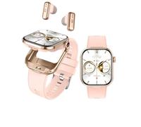 Rainbuvvy Smart Watch with Earbuds for Men Women, Bluetooth Calling can Answer and Make Calls, 2.02'' Sports Fitness Tracker with Heart Rate/Sleep/Blood Presure Monitor, for Android iOS Phone (Gold)