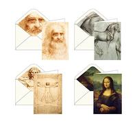 RainCaper Fine Art Keepsake 5x7 Blank Stationery da Vinci Greeting Note Cards With Decorative Envelopes, Gift Boxed Set of 16 | 300 GSM Cardstock (da Vinci Favorites)