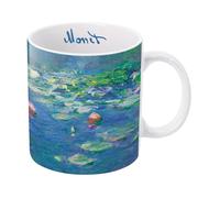 RainCaper Monet Large Porcelain Fine Art Coffee and Tea Mug for Home and Office, 14 Oz Dishwasher and Microwave Safe Water Lilies