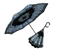 RainCaper Reverse Inverted (inside-out) Windproof Museum Tiffany Clematis Reverse-opening Upside Down Umbrella with C-shaped Handsfree Handle
