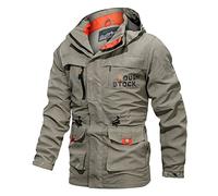 Raincoat for Men Casual Solid Zipper Waterproof Jacket Packable Windproof Pockets Outdoor Sports Hiking Mountain Autumn Winter Jacket Coat with Hood Khaki