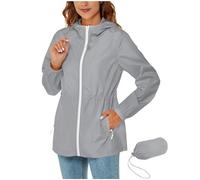 Raincoat for Women Rain Jackets Lightweight Waterproof Women Solid Color Hooded Jackets with Pockets Zip Button Windbreaker Jacket Windproof Coat Women's Blazer Jackets Spring Outdoor Rain Coats