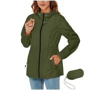 Raincoat for Women Rain Jackets Lightweight Waterproof Women Solid Color Hooded Jackets with Pockets Zip Button Windbreaker Jacket Windproof Coat Women's Blazer Jackets Spring Outdoor Rain Coats