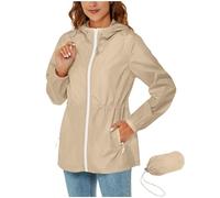 Raincoat for Women Rain Jackets Lightweight Waterproof Women Solid Color Hooded Jackets with Pockets Zip Button Windbreaker Jacket Windproof Coat Women's Blazer Jackets Spring Outdoor Rain Coats