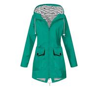 Raincoat for Womens, Solid Color Hooded Zipper Windproof Jacket Outdoor Daily Waterproof Jackets with Pockets Ladies Autumn Winter Warm Comfort Softshell Jacket Sport Fashion Coats S-5XL