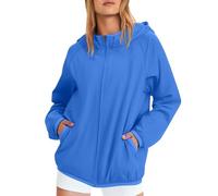 Raincoat Women Ladies Zip Up Hoodies Lightweight Waterproof Jackets Rain Coat Quick Dry with Pockets Running Travel Outdoor for Cycling Hiking Blue