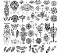 rainday 8 Sheets Black Temporary Tattoo Stickers Art Stickes For Adults Women Girls Lace Feather Mandala Flower Lion Large Big Arm Tattoo Stickers Body Sticker