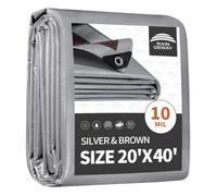 RAINDEWAY Large Tarp 20x40 Feet,Heavy Duty Waterproof,10Mil Thick Multipurpose Tarps Cover with Metal Grommets and Reinforced Edges,Silver/Brown Tarp