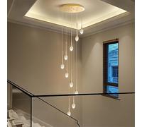 Raindrop Crystal Chandelier for High Ceiling,8/10/12/15/18 lights Staircase with Remote Dimmable,Adjustable Height Long Pendant Light,Modern Ceiling Light Fixture Stair