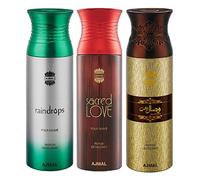 Raindrops & Sacred Love & Wisal Dahab Deodorant Spray - For Men & Women (200 ml, Pack of 3)