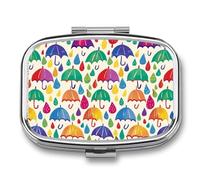 Raindrops Umbrellas Pill Case Box with 2 Compartment Medicine Vitamin Organizer for Purse Pocket 5.5x4cm