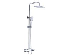Rainfall Shower Faucet System Thermostatic Bathroom Luxury Bath Rain Mixer Shower Combo Set Wall Mounted Multifunctional with Waterfall Tub Spout and 8 Inch Shower Head, Matte Black,Chrome