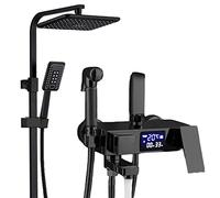 Rainfall Shower Head Handheld Combo with Digital Display - Adjustable 4-Function Wall Mounted System for Modern Bathrooms