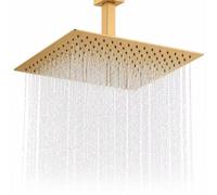 Rainfall Shower Head in Gold, BSTIIU Extra Large 16 Inch Square Ceiling Mount Shower Head, High Pressure Ultra Thin Top Rain Shower Heads, Brushed Brass Gold