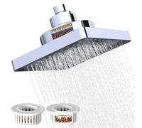 Rainfall Shower Head with Filter, 6 Inch Rain ShowerHead High Pressure Overhead Replacement, Square Fixed Shower Head Adjustable with Swivel Ball, 2 Filter, Chrome
