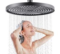 Rainfall Shower Heads 10 Inch, Fixed Shower Head Adjustable, Round Powerful High Pressure Overhead Shower Head with self-Cleaning Mechanism, Bathroom Rainhead Overhead (Black)