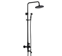 Rainfall Shower Set Black Antique Brass Wall Mounted Tub Mixer 8 Inch Rounded Sink Over Waterfall Bathtub Shower Faucet Hand Shower Mix