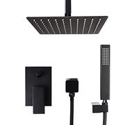 Rainfall Shower Set, Ceiling Mounted Square Shower System with Bath Diverter Mixer, Ultrathin 8-12 Inch Shower Head, Luxury Bathroom Hardware