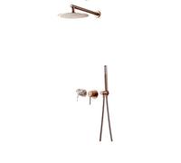 Rainfall Shower Set Rose Gold Wall Mounted Bathroom Shower Mixer Brass Faucet Hot Cold Water Mixer Tap with Head 8/10/12 Inch(Black Shower,12 inch)