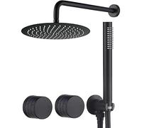 Rainfall Shower System Brass 12 Inch Rain Shower Head with Hand Held Shower Faucet Set (Rough-In Valve Included), Matte Black
