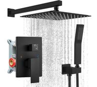 Rainfall Shower System Matte Black with High Pressure 10 inch Shower Head Hand Held Square Shower Head Bathroom Luxury Rain Mixer Shower Complete Combo Set Wall Mounted