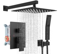 Rainfall Shower System Matte Black with High Pressure 10 inch Shower Head Hand Held Square Shower Head Bathroom Luxury Rain Mixer Shower Complete Combo Set Wall Mounted