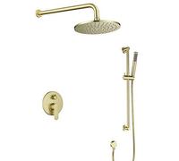 Rainfall Shower System Set - Concealed Wall Mount Bathroom Brass Round 8 Inch Brushed Gold Luxury Shower Set