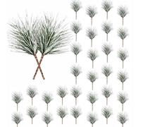 RAINFLOW 35PCS Artificial Snow Pine Needles Branches Picks - Frosted White Winter Greenery Stems, Flexible Faux Cedar Pine Twigs for Christmas Tree Decorations Wreath Garland Vase Filler Home Decor