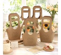 RAINFLOW Flower Bags 8PC - Kraft Paper Flower Bags with Handles, Floral Gift Packaging for Spring Decor, Graduations, Weddings, Parties, Valentine's Day, and Home Decoration