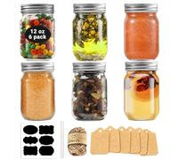 Rainforce Mason Jars 12 oz Regular Mouth 6 Pack - 12 oz Glass Jars with Silver Lids for Canning, Honey, Spices, Candle Making, Pint Storage & Meal Prep - Frascos De Vidrio Con Tapa